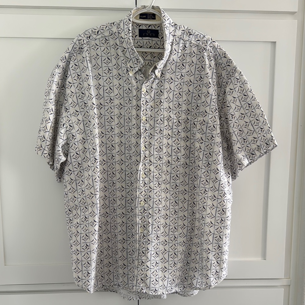Men's White Patterned Shirt XXL